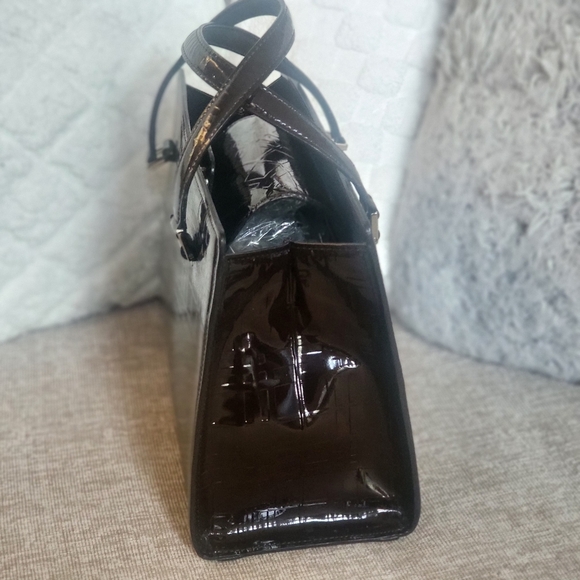 BURBERRY Check Pattern HandBag Dark Brown Enamel..w/COA. - Picture 5 of 14